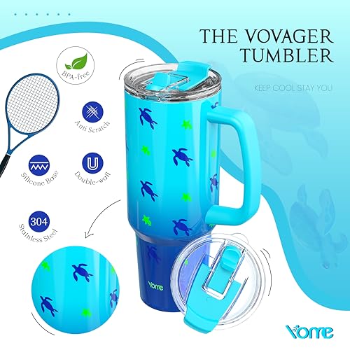 40 oz Sea Turtle Tumbler with Handle and Flip Straw for Women
