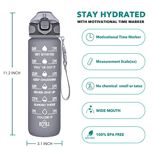 32 oz Drinking Water Bottle with Times to Drink and Straw