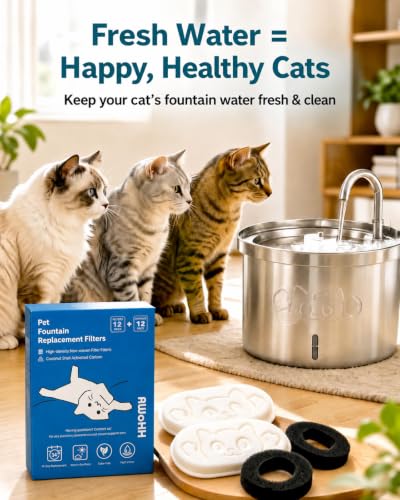 24 Pack Cat Water Fountain Filter for Stainless Steel Pet Water Dispenser (12 Count)