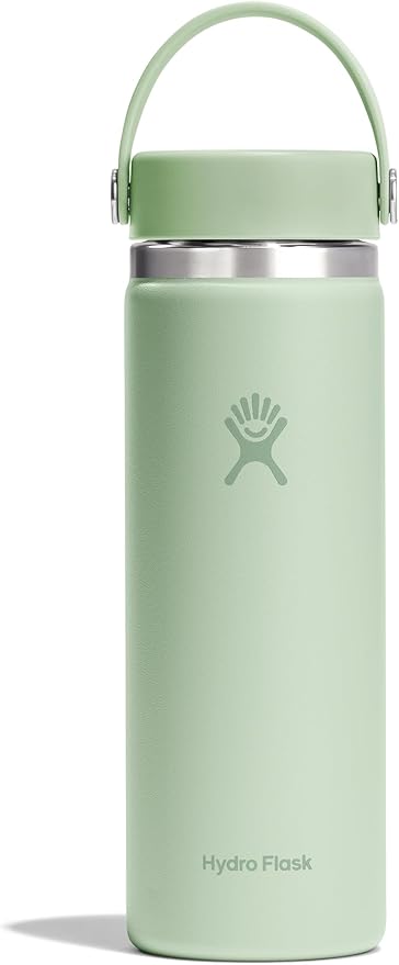 Hydro Flask Water Bottle - Insulated Stainless Steel - Wide Mouth Flex Lid, Non Spill, Leakproof and Refillable in 20 Oz Aloe Green
