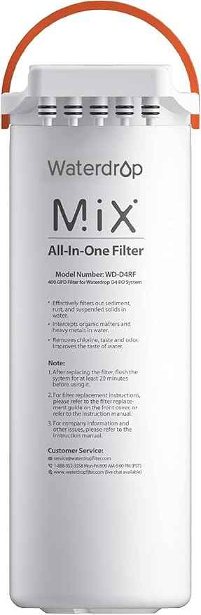 Waterdrop WD-D4RF Filter, Replacement for WD-D4-W Reverse Osmosis System, 1-year Lifetime