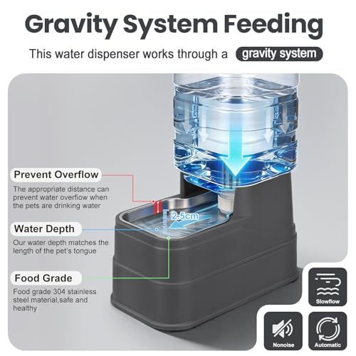 Automatic Dog Water Dispenser Gravity Stainless Steel Water Feeder Cat Waterer Feeder with Wide Mouth Bowl for Small Medium Dog Puppy Kitten