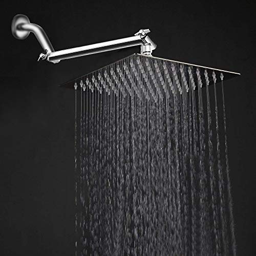 High Pressure Large Stainless Steel Square Rain ShowerHead With Shower Arm Waterfall Full Body Coverage Easy to Clean and Install