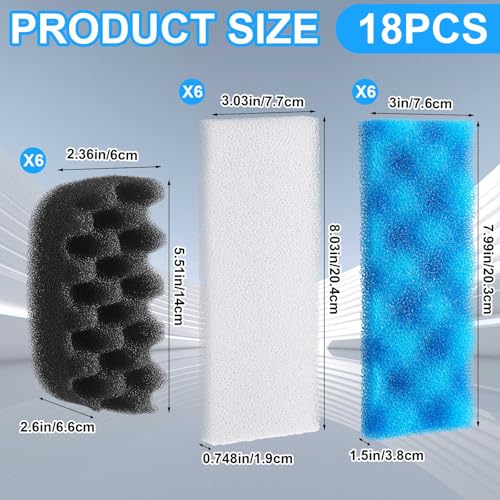 18 Pcs Aquarium Filters Bio Sponge Sets Compatible with Fluval 206 (15 Count)