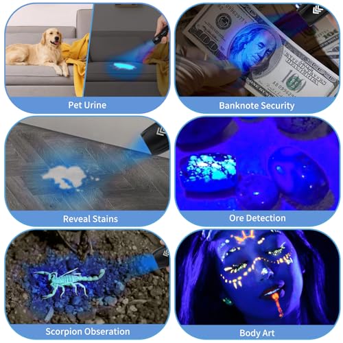 20 Pack Mini 365nm UV Flashlight Rechargeable Black Flashlight for Hotel Cleaning Pet Stain Detection Scorpion Seeking Mineral Identification Resin Curing (20 Count)
