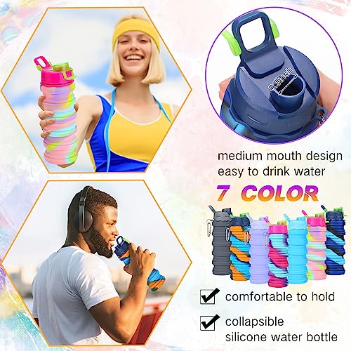 20 Pack Collapsible Water Bottles Bulk Foldable Water Bottles 17oz Silicone Portable Leak Proof Reusable Sports with Clip for Travel Hiking Camping Outdoor (20 Count)