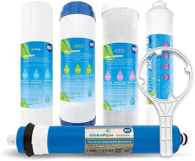 RO Water Filters Cartridge Replacement for 5-Stage with 75 GPD RO Membrane NSF certified Safe Drinking Water Filtration Reverse Osmosis Systems