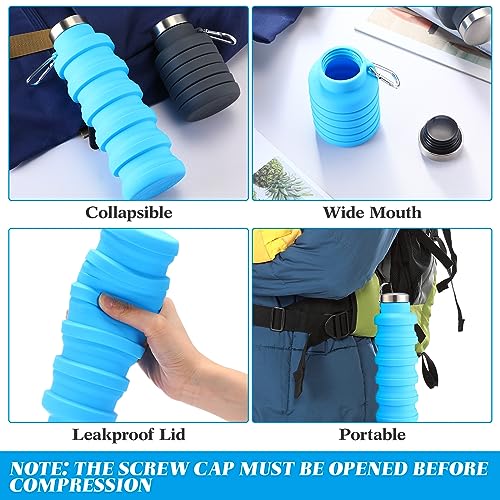 4 Pcs Collapsible Water Bottles 17 oz Reusable Silicone Foldable Travel Water Bottle Portable Leak Proof Sports Water Bottles for Gym Camping Hiking (4 Count)