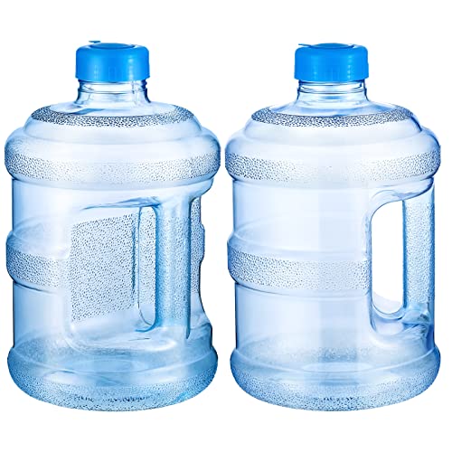 Empty 2 Pieces 1 Gallon water jugs Round Plastic Water Bottle with Handle Screw Cap Reusable Large Capacity Bottle for Camping Outdoor Travel Gym Use (2 Count)