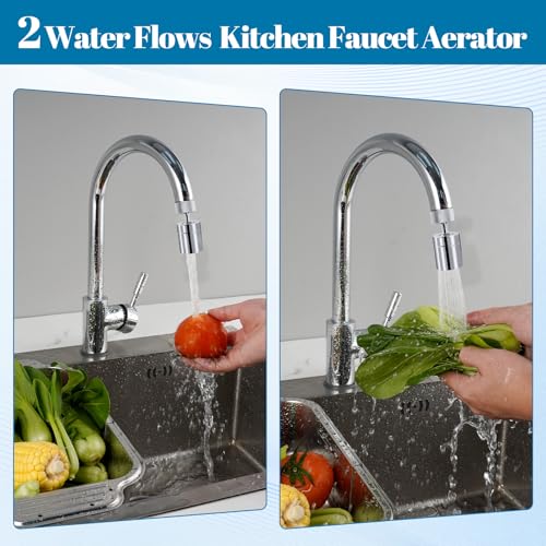 NSF/ANSI/CAN 61 Certified Dual-function Faucet Aerator, CUPC Certification Big Angle Rotate Kitchen Sink Aerator 360 Degree Swivel Sink Sprayer Attachment-55/64 Inch Female Thread-Chrome