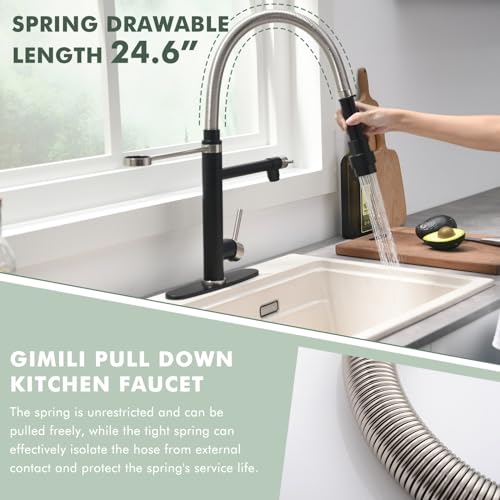 Kitchen Faucet with Pull Down Sprayer Brushed Nickel and Matte Black
