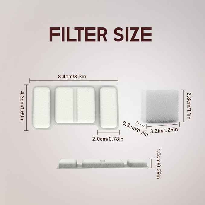 Cat Water Fountain Filters Replacement - 8 Pack Standard + 4 Pack Carbon Filters Compatible with 108oz/3.2L Stainless Steel Quiet Cat Water Dispenser