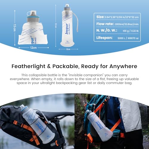 Collapsible Water Filter Bottle with 0.01 Micron Filtration