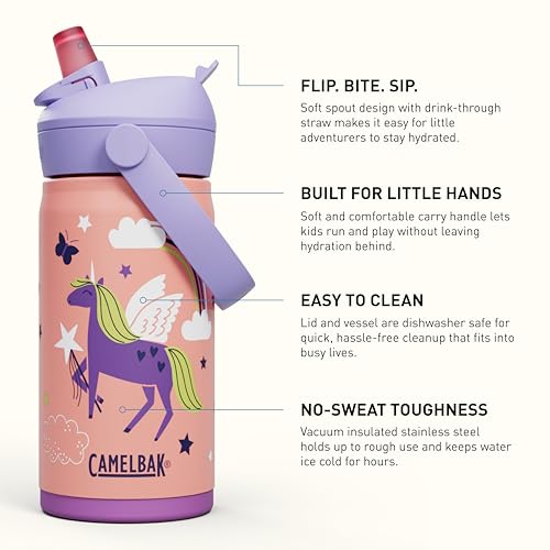 Thrive Flip Straw Kids Bite Valve Stainless Steel Water Bottle Magic Unicorns