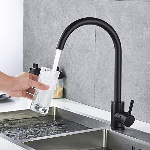 High Arc Matte Black Kitchen Faucet Single Handle Stainless Steel
