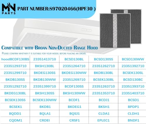 HPF30 Charcoal Filter for Broan Range Hood (2 Count)
