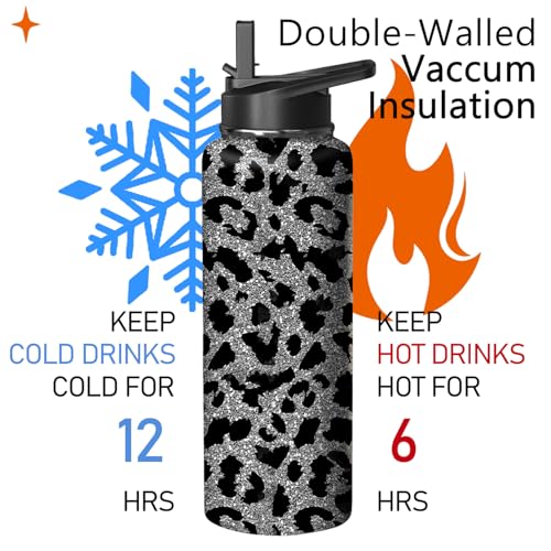 40oz Leopard Water Bottle with Handle and Flip Straw