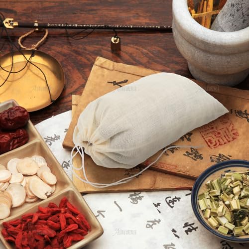 Reusable Drawstring Cotton Soup Bags Coffee Chinese Medicine Tea Bag Brew Straining Herbs Cheesecloth Bone Broth Gravy Stew (12 Count)