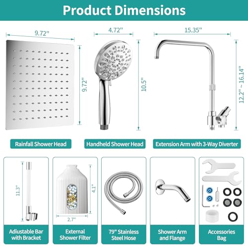 Chrome Filtered Rainfall Shower Head with Handheld