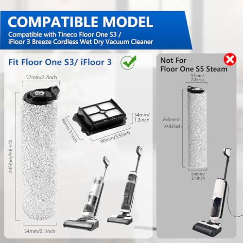 Replacement Roller Brush and Filters for Tineco iFloor 3 & S3 (6 Count)