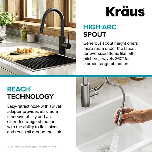 Oletto Single Handle Pull Down Kitchen Faucet with QuickDock Top Mount Installation Assembly in Matte Black