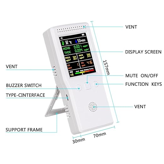 9-in-1 Air Quality Monitor Indoor,Portable PM2.5,PM10,AQI,CO2,CO,TVOC,HCHO,Humidity & Temperature Detector,Real Time Monitoring,Large Display with Voice Alert,Home Air Test Kits (White)