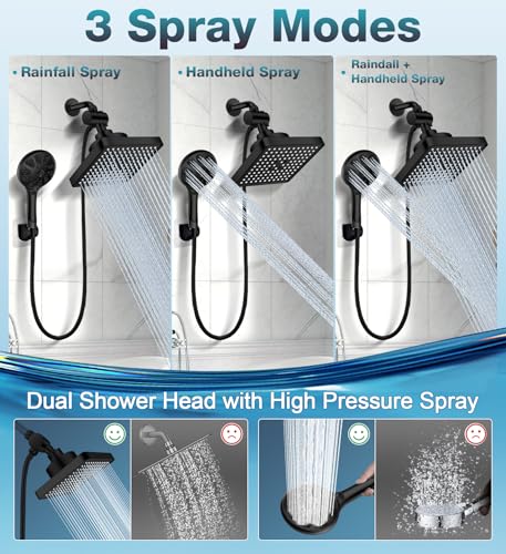 High Pressure Black Dual Filtered Rain Shower Head Combo for Hard Water (2 Count)