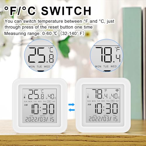 2 Pcs Smart Wireless Temperature Monitor Humidity Monitor Wireless Hygrometer Thermometer Digital Room Compatible with APP Notification Alert and LCD Display House (2 Count)