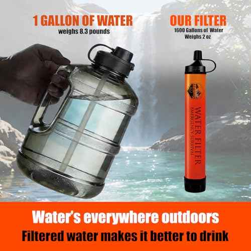 5 Pack Personal Water Filter Straw with Emergency Whistle (5 Count)