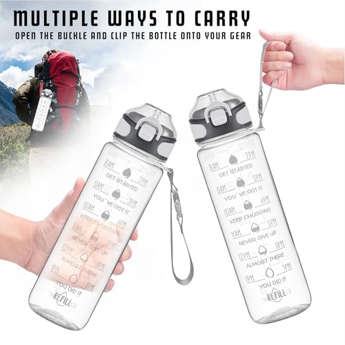 32 oz Water Bottle with Times to Drink and Straw