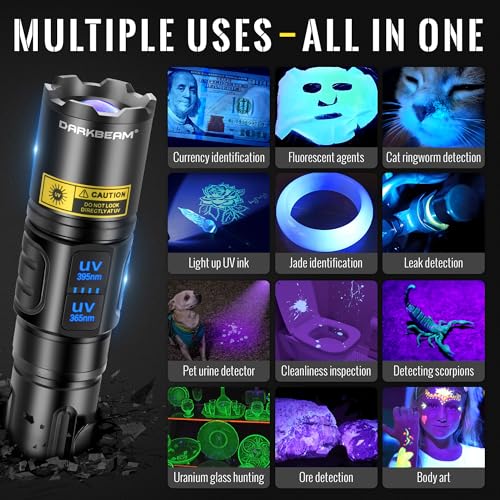 UV Flashlight 365nm & 395nm Dual Black Light Woods Lamp Ringworm