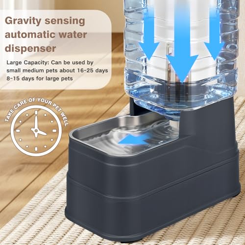 2.2 Gallon Pet Automatic Dog Water Dispenser Cat Gravity Waterer Feeder with Stainless Steel Bowl 8L Large Capacity Puppy Feeding Raised Bowls with Filter