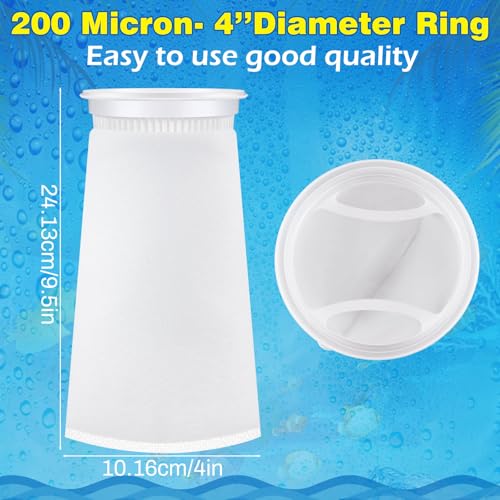 16 Pack 4 Inch Ring Filter Socks 200 μm Aquarium Filter Bags Aquarium Socks for Tank Sump Saltwater Freshwater (16 Count)