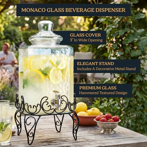 2.5 Gallon Classic Hammered Glass Beverage Dispenser with Elegant Stand