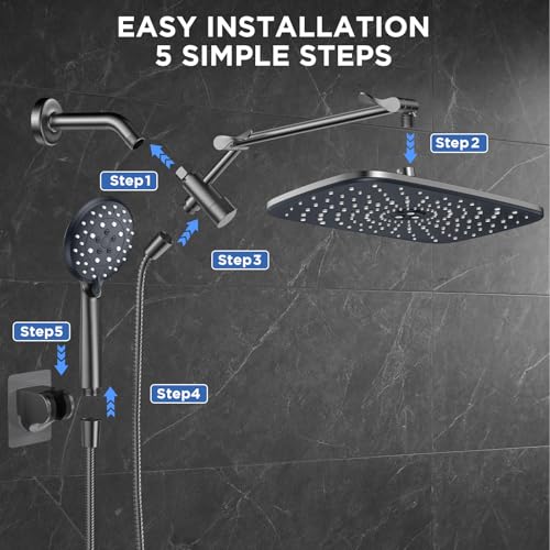 Gunmetal Gray 11.8" High Pressure Shower Head with Handheld