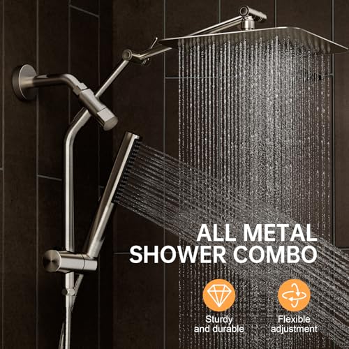 10" Luxurious Brushed Nickel All Metal Rain Shower Head with Handheld Spray Combo