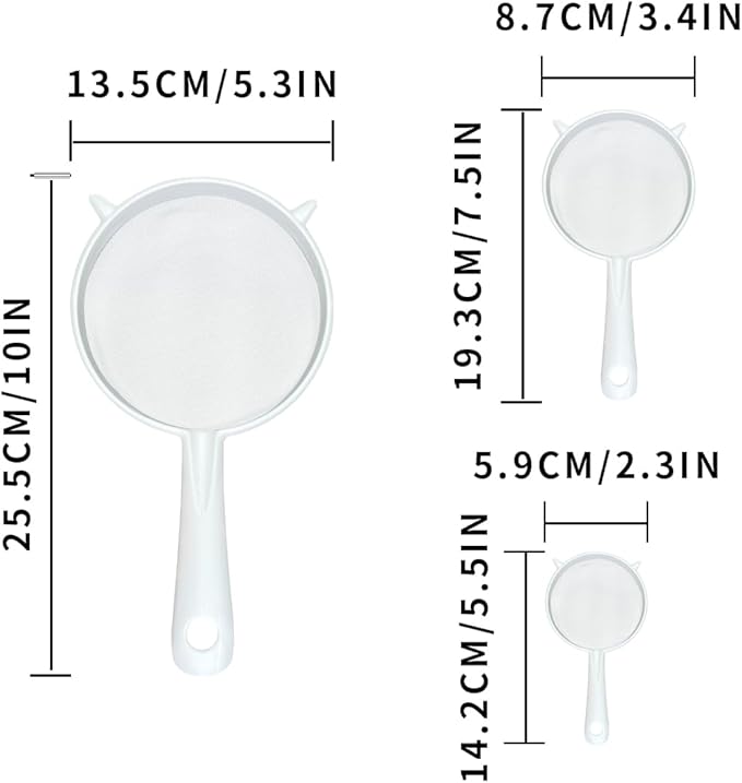 Plastic Fine Mesh Strainer Set of 3，Double Ear Food Filter Strainer with Handle Mesh Strainer Flour Sifter for Kitchen Baking