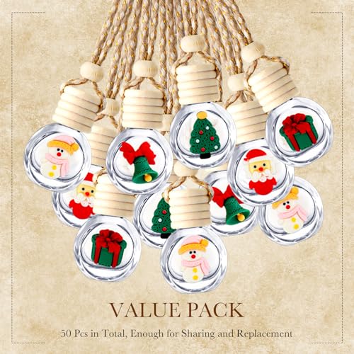 80 Pcs Hanging Car Air Freshener Car Diffuser Bottles Bulk Christmas Empty Glass Perfume Bottle Freshener Clear Diffuser Bottle Pendant for Essential Oil Fragrance Aromatherapy Bottles Ornament (80 Count)