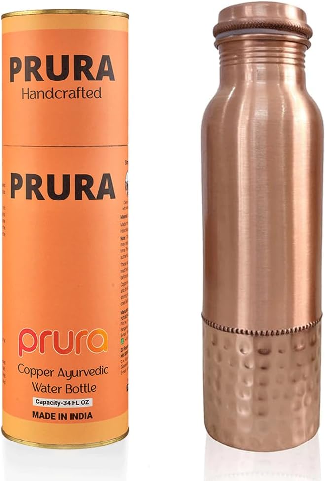 Pure Hammered Copper Water Bottle 32 oz - Drink More Water, Lower Your Sugar Intake And Enjoy the Benefits