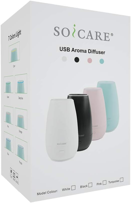 SOICARE Car Diffuser for Essential Oils, Small Portable Car Essential Oil Diffuser with Built-in USB Cable, Mini Aromatherapy Air Scent Humidifier Diffuser for Travel/Office/Home (Elegant Black)