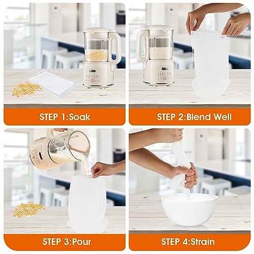4 Pack Nylon Nut Milk Bag 8 × 12 Inches Fine Mesh Cheese Cloth Multiple Usage Reusable Food Strainer Professional Cold Brew Filter for Straining Juice Coffee Yogurt Tea (4 Count)