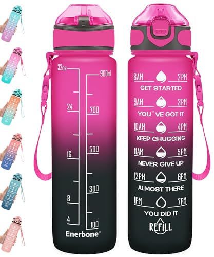 32 oz Drinking Water Bottle with Times to Drink and Straw