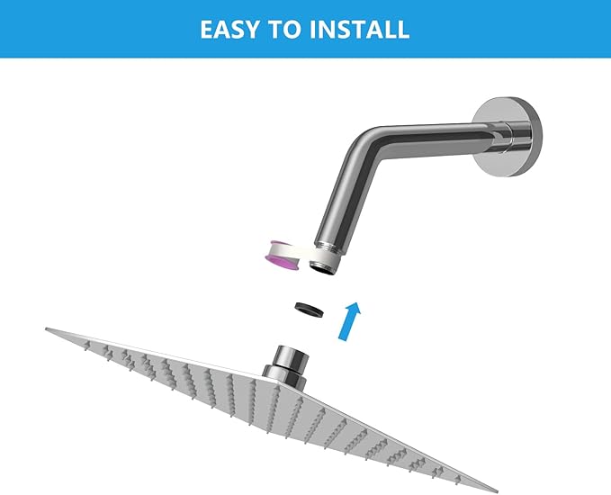 Lordear Rain Shower Head 8 Inch Square High Pressure Waterfall Shower Head Ultra Thin 304 Stainless Steel Shower Head Polish Chrome with 100 Silicone Nozzles