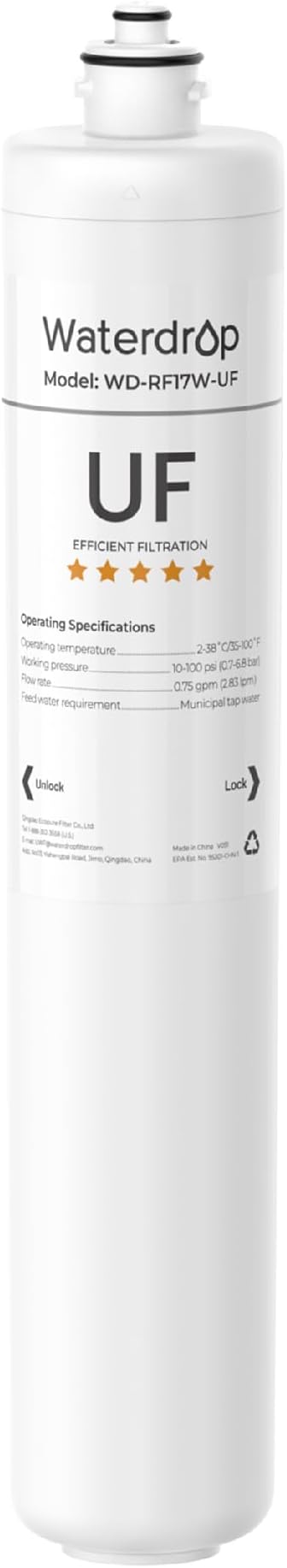 Waterdrop RF17W-UF 0.01 Micron Water Filter, Reduces Lead, Chlorine, Bad Taste & Odor, 24K Gallons High Capacity, Replacement for Waterdrop Under Sink Water Filtration system, White