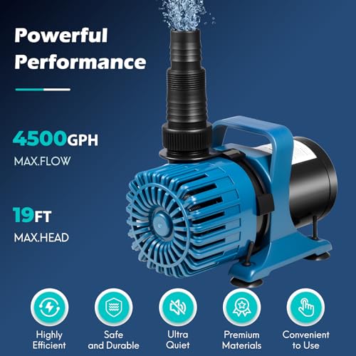 4500 GPH Pond Pump for Fish Pond Fountain & Waterfall