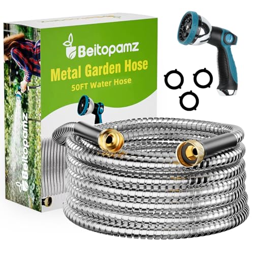 Metal Garden Hose 50 ft with Nozzle