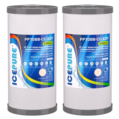 5 Micron 10" x 4.5" Whole House Sediment Activated Carbon and KDF Water Filter Compatible with GE FXHTC (2 Count)