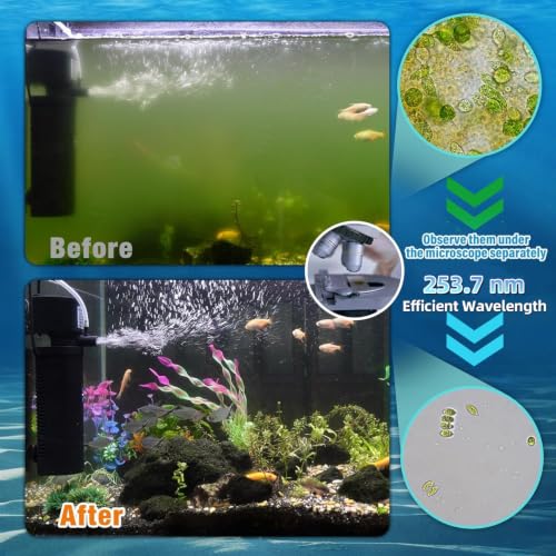 20-75Gal U-V Aquarium Filter for Fish Turtle Tank, Auto-Timer Bulb