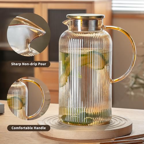 2 PACK Glass Pitcher with Lid