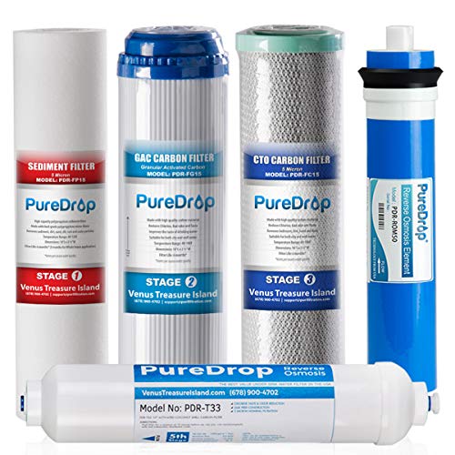 PDR-F5-50 Replacement Water Filter Pack for 50 GPD Reverse Osmosis System, 5 Piece (50 Count)